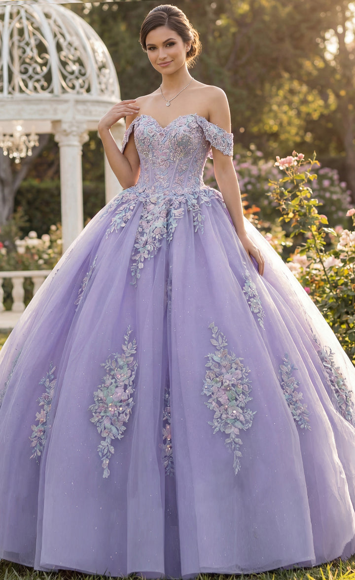 Jovani Q44960 Ball Gown with Off Shoulder Floral Embellishments