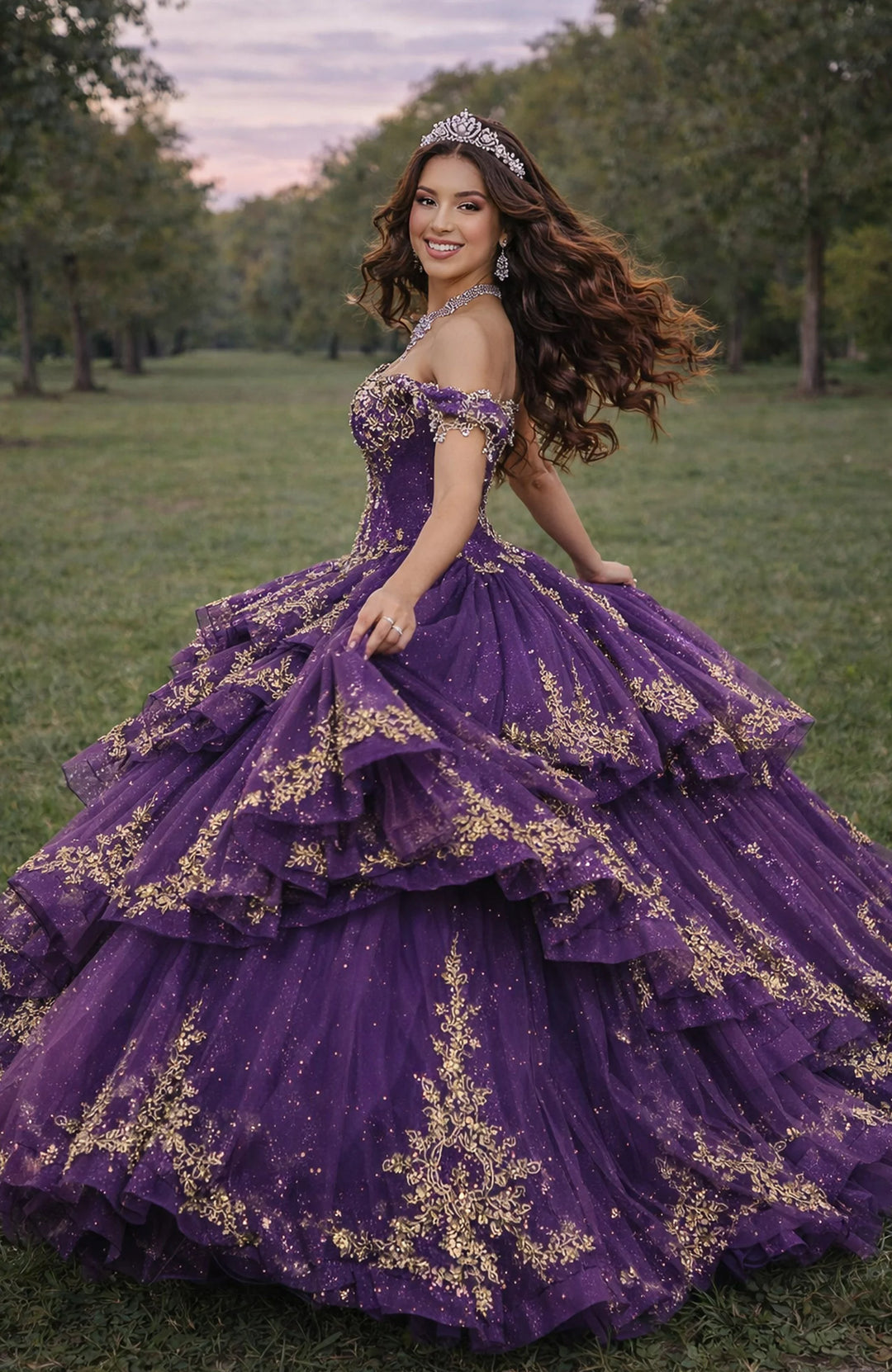 Jovani Q48439 Quinceañera Ball Gown with Gold Embroidery