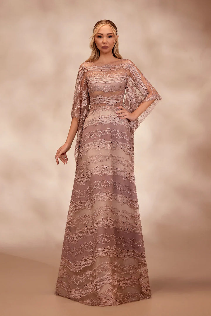 RTW2- Rosewood dress with semi-sheer boat neckline - FOSTANI.com