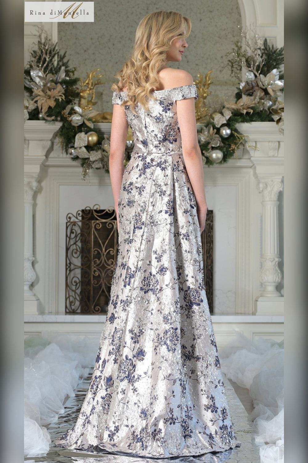 Rina Di Montella RD2912-1 off-the-shoulder mother of the bride gown back view