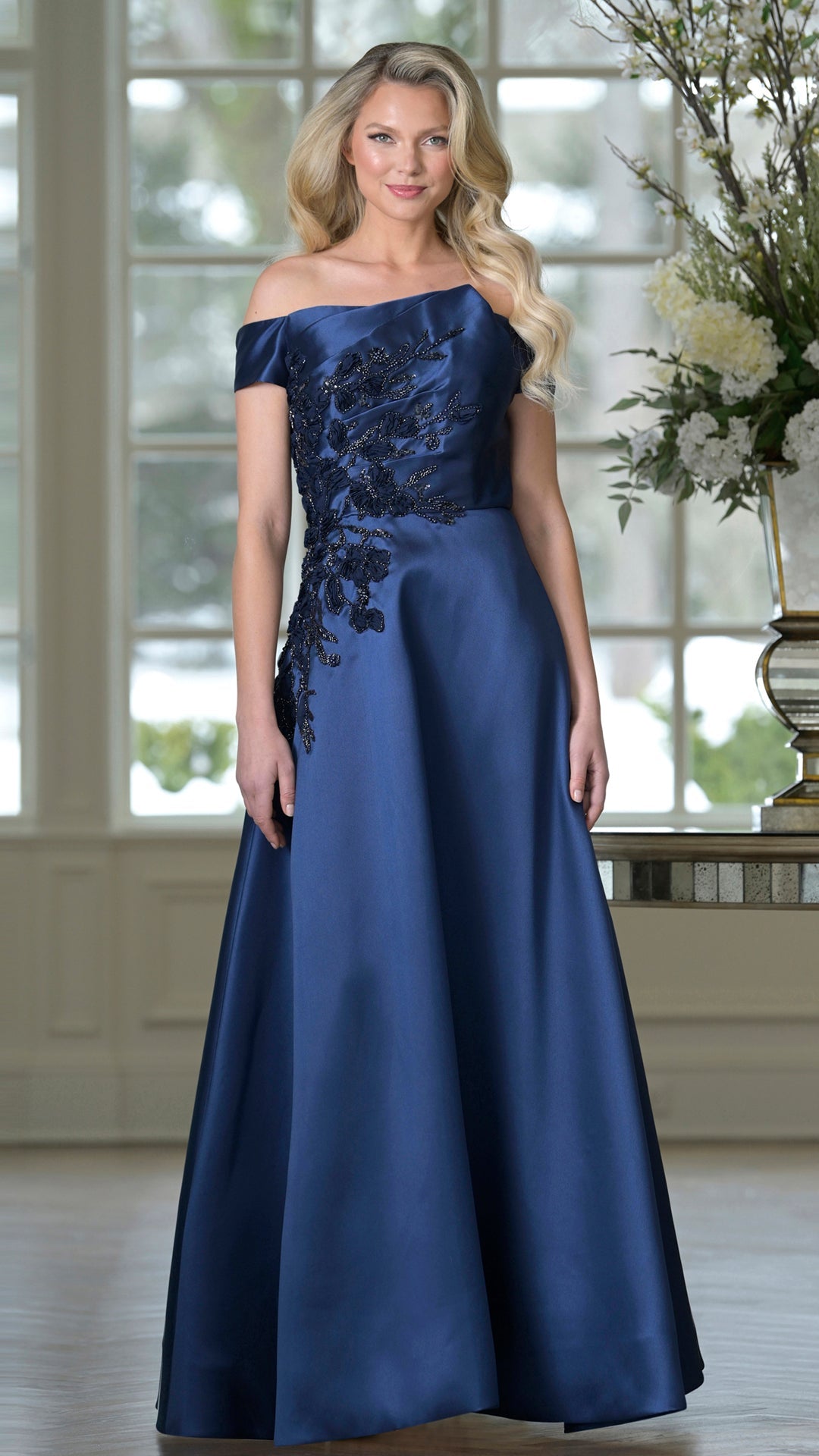 Rina Di Montella RD3501 Off-the-Shoulder Cap Sleeve Mother of the Bride Dress