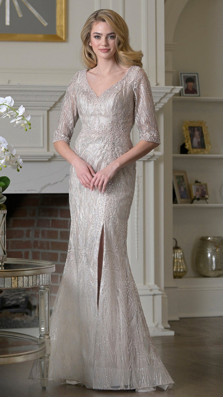 Rina Di Montella RD3530-1 V-Neck Fit-and-Flare Mother of the Bride Dress - alternate view