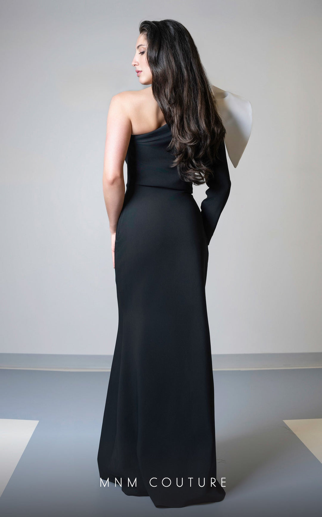 MNM Couture V07245 : Asymmetric Long Sleeve Rayon Crepe Gown - FOSTANI.com