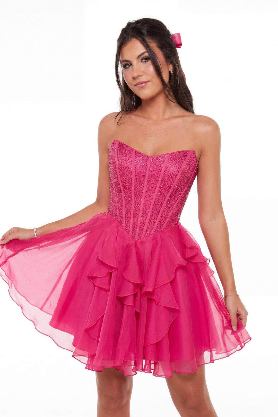 Portia & Scarlett XO217 corset cascading ruffle homecoming dress additional view 2