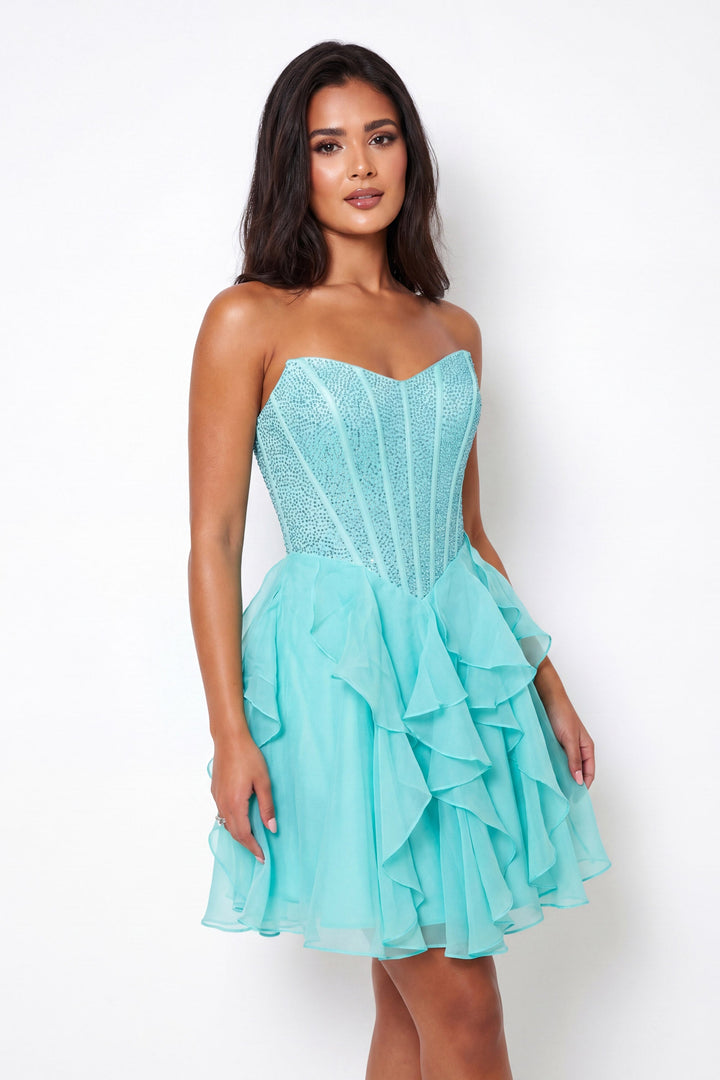 Portia & Scarlett XO217 corset cascading ruffle homecoming dress additional view 1