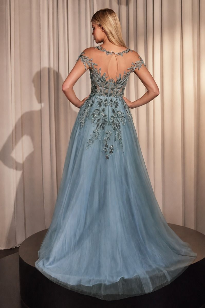 Andrea & Leo A1475 Couture Illusion Neck Cap Sleeve Embellished A-Line Ball Gown
