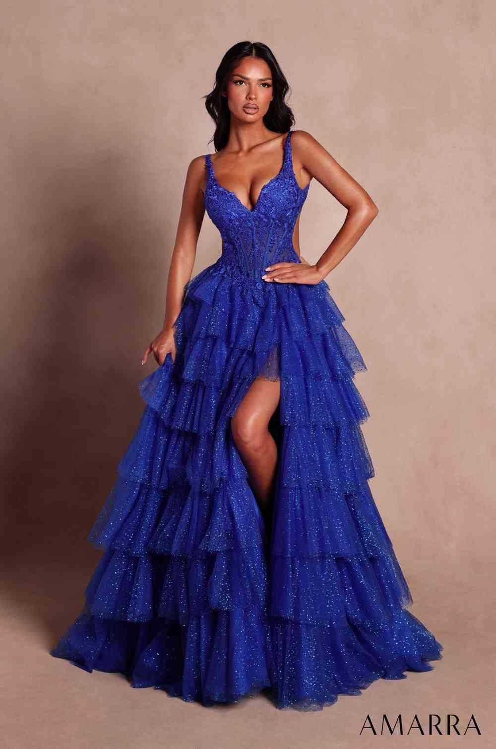 Amarra 89860 sparkling tiered skirt formal gown front view