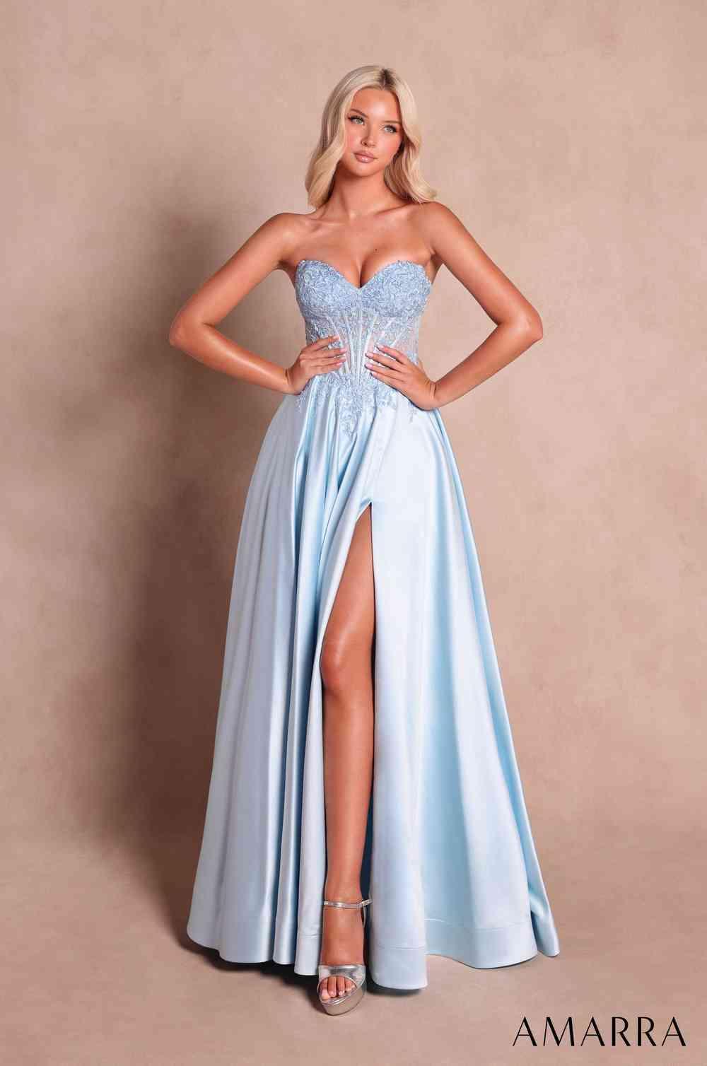 Amarra 89893 full skirt strapless formal dress front view