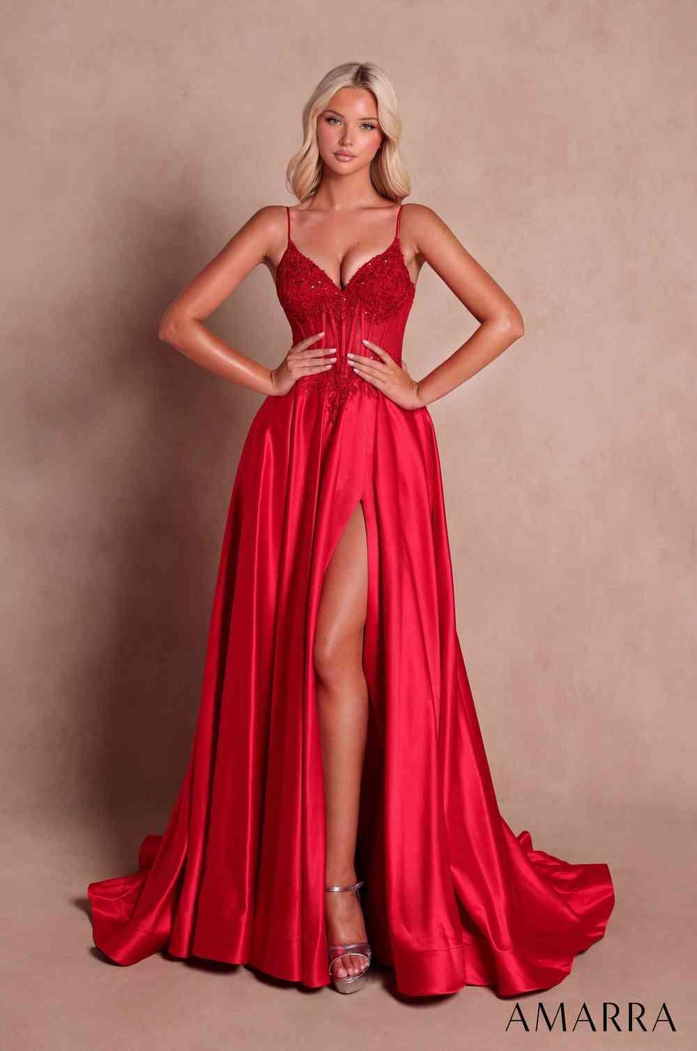 Amarra 89899 spaghetti strap full skirt formal dress front view
