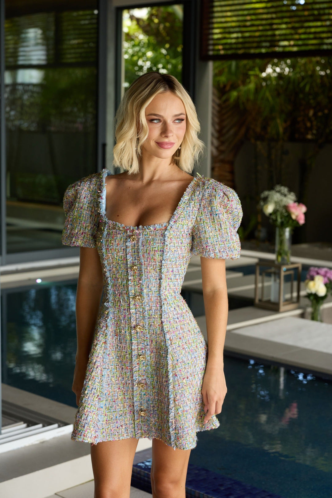 Ava Presley 26721 - Puff Sleeve Corset Mini Dress - FOSTANI.com