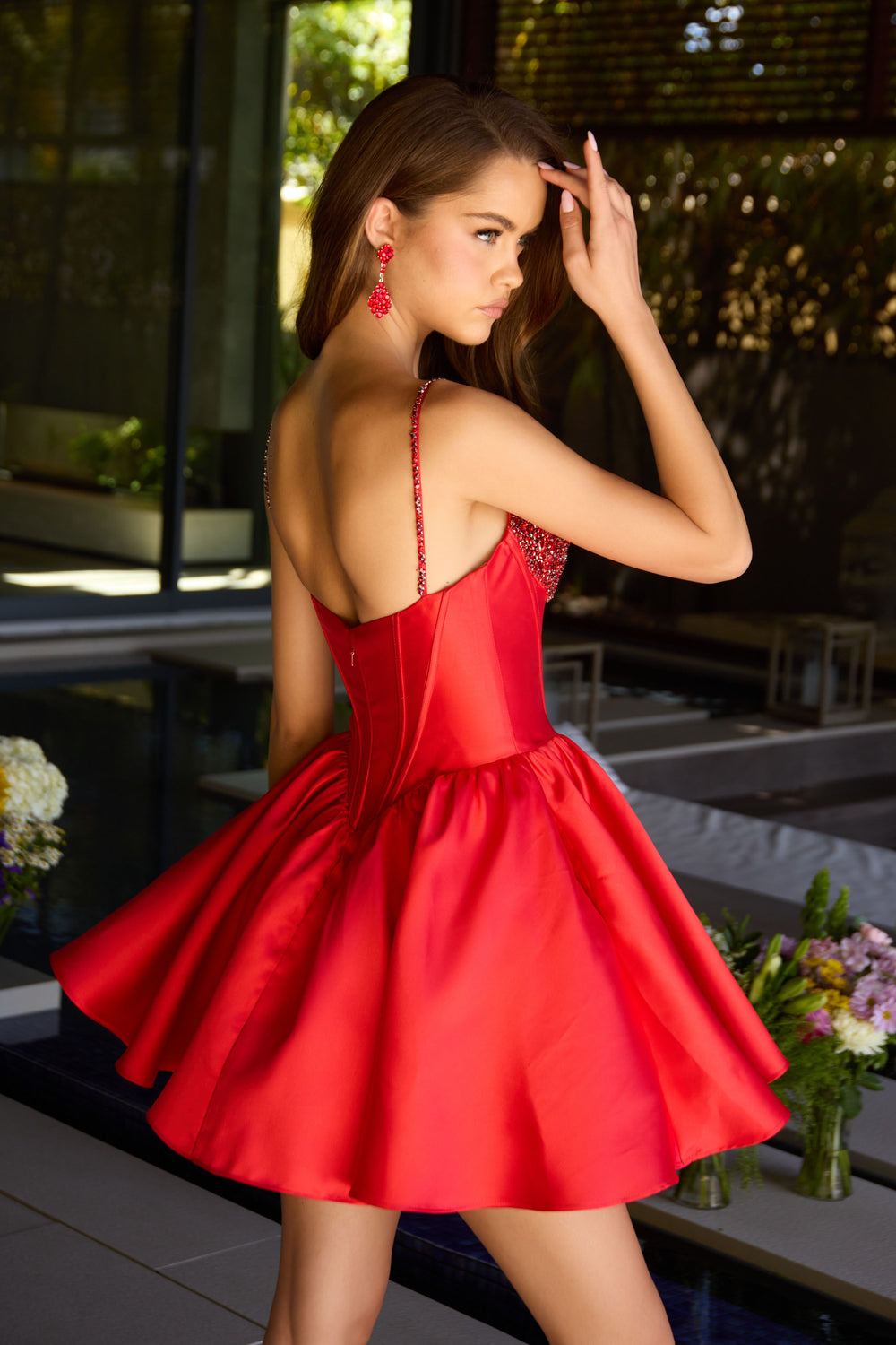 Ava Presley 42380 - Beaded Bodice Corset Flare Mini Dress - FOSTANI.com