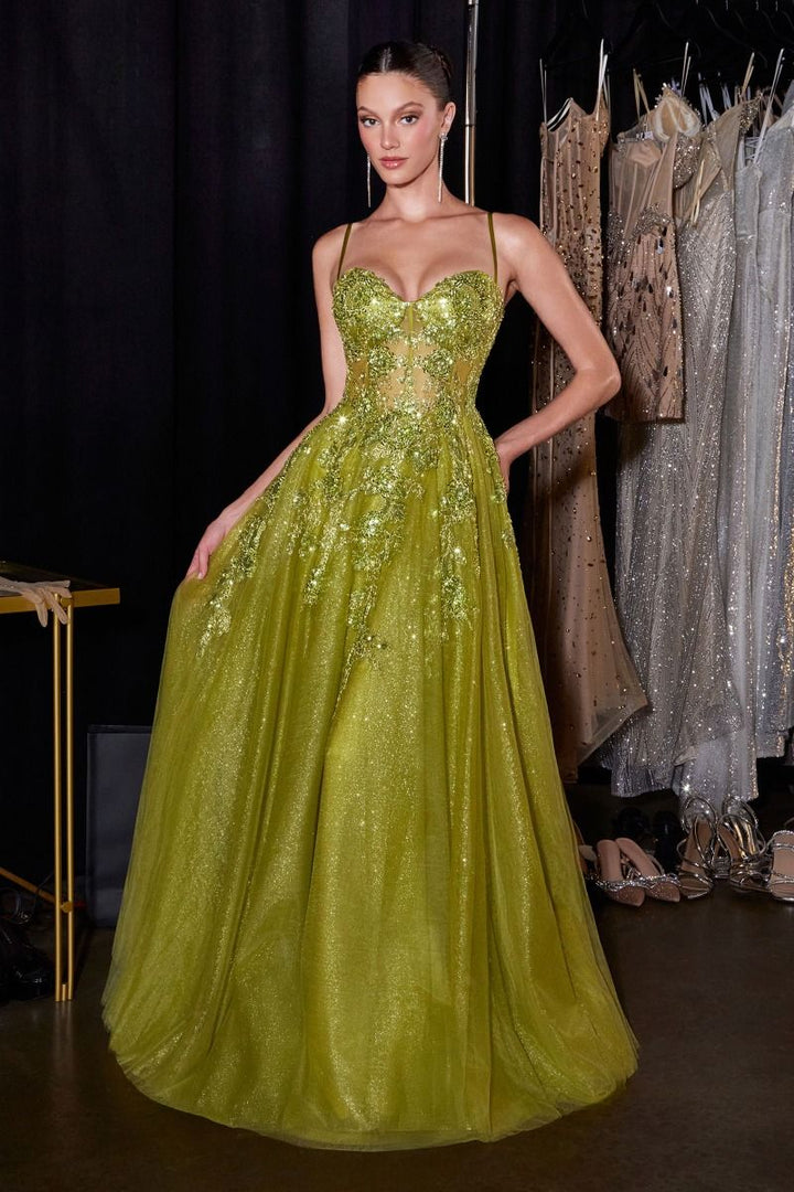 Ladivine C177 Spaghetti Strap Embellished Corset A-Line Ball Gown