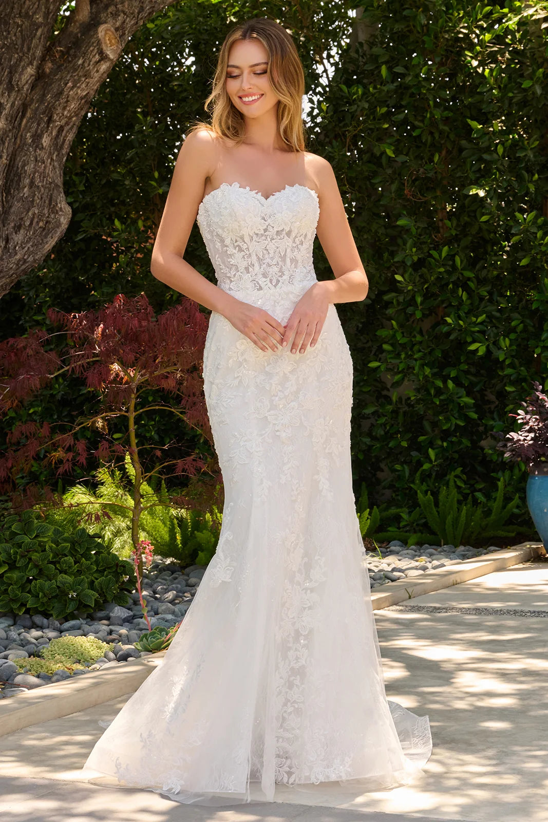 GLS Collective GL3842 fitted strapless dress worn without the overlay, front view