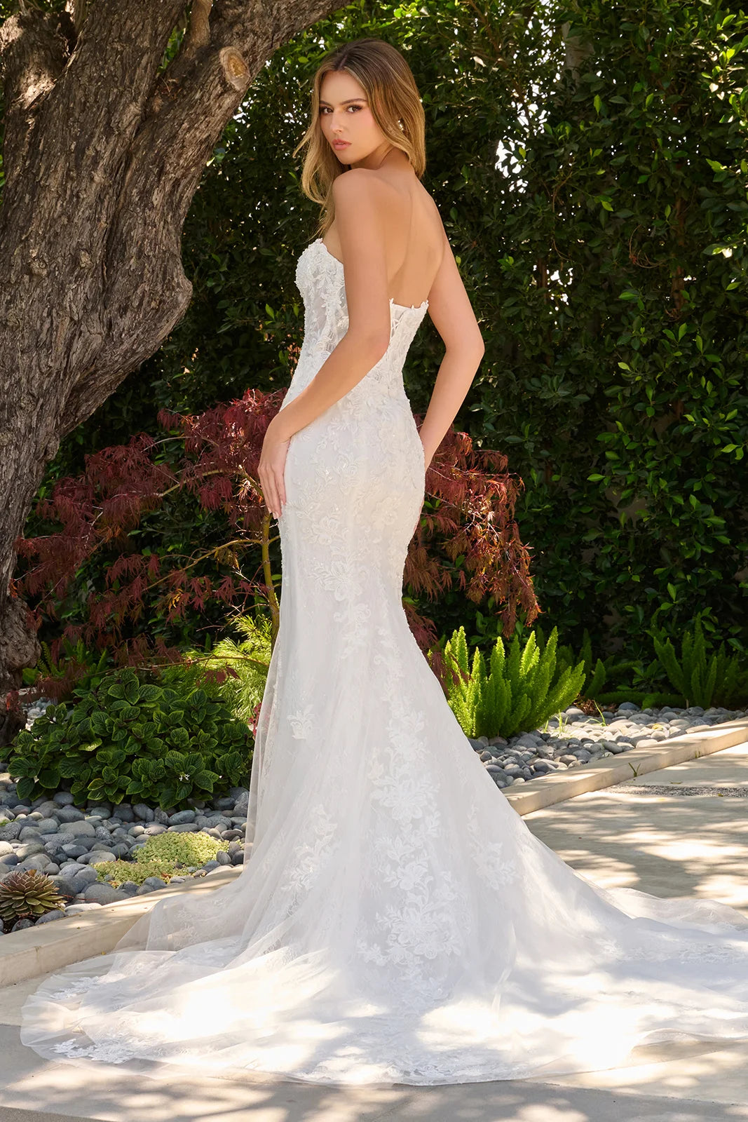 GLS Collective GL3842 fitted strapless dress worn without the overlay, back view
