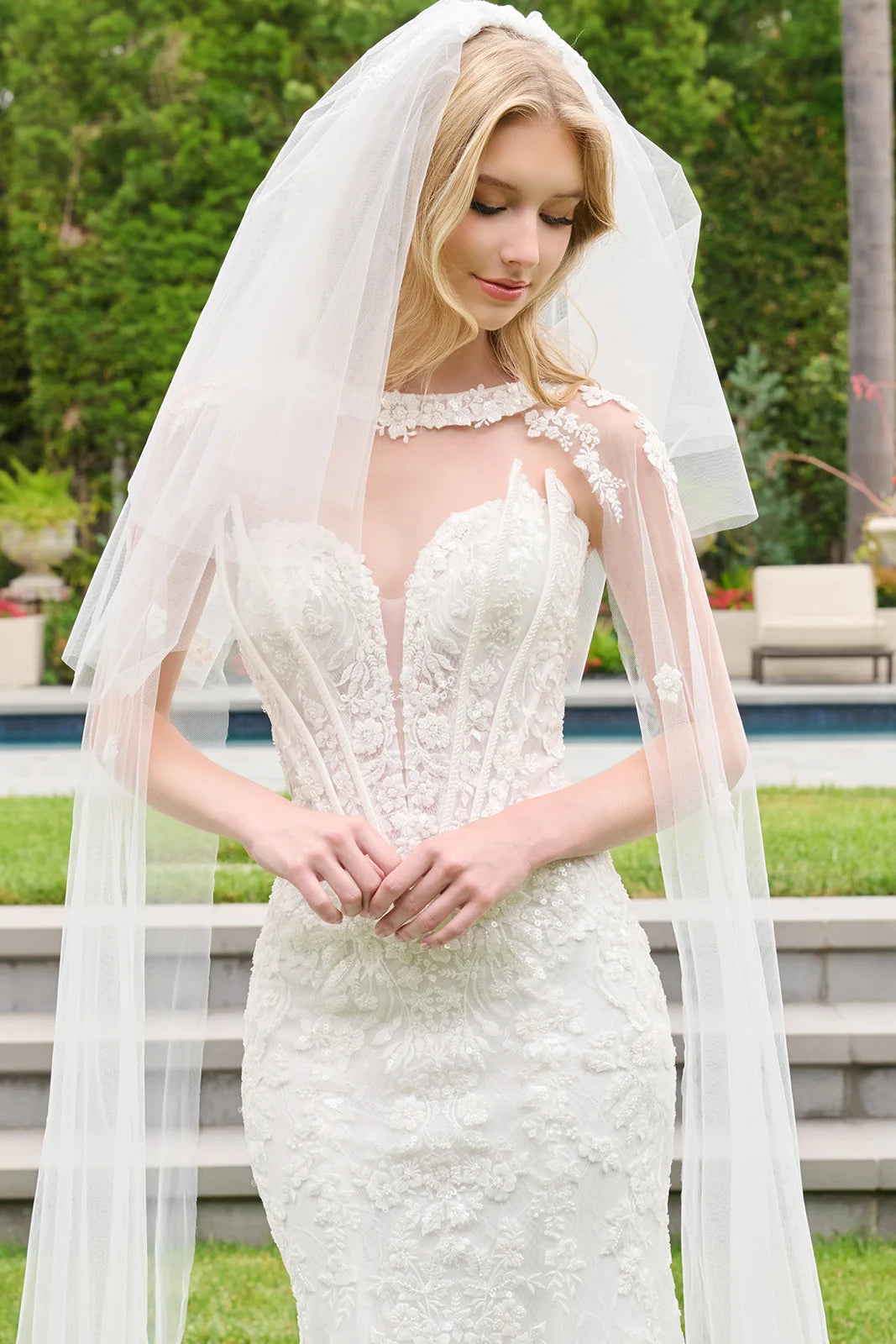 GLS Collective GL3844 layered corset bodice and cape sleeve detail