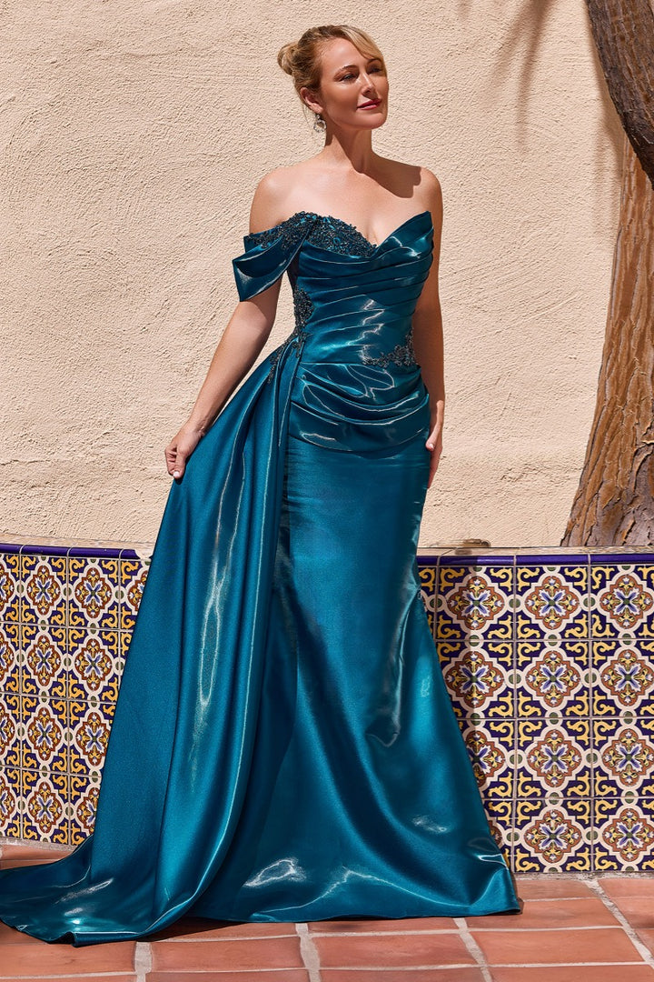 Ladivine J916 Peacock off-shoulder corset evening gown