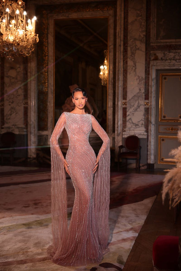 Chic & Holland PH120144 Cape Sleeve Sheath Couture Dress