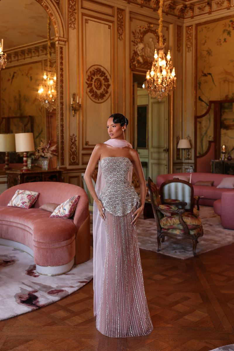 Chic & Holland HF110671 Strapless Beaded Couture Dress