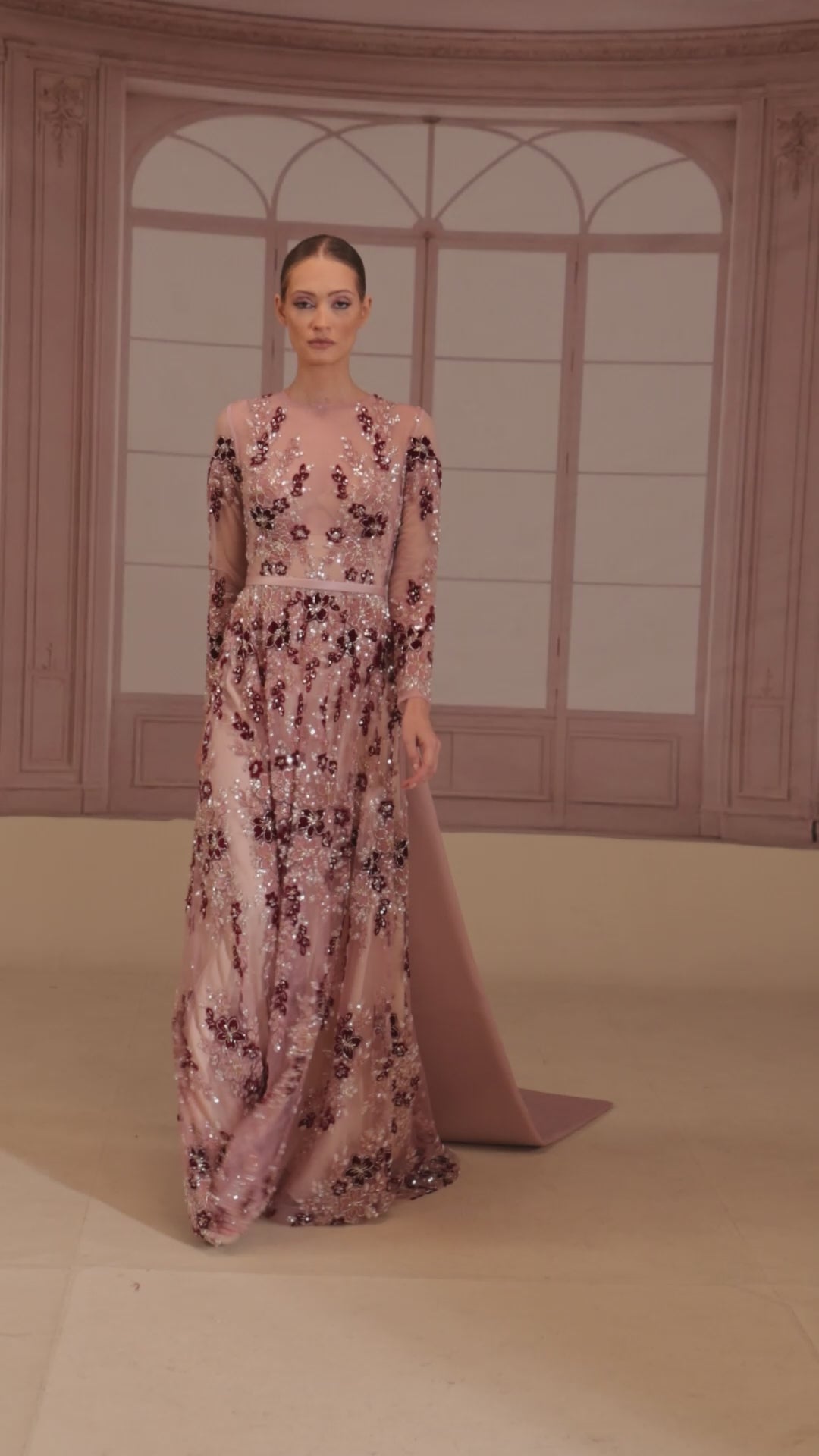 Reverie Couture FW269 Floral Beaded A-Line Dress