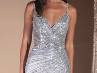 Ladivine CC498 Spaghetti Strap Beaded Mermaid Gown with High Slit and V-Back