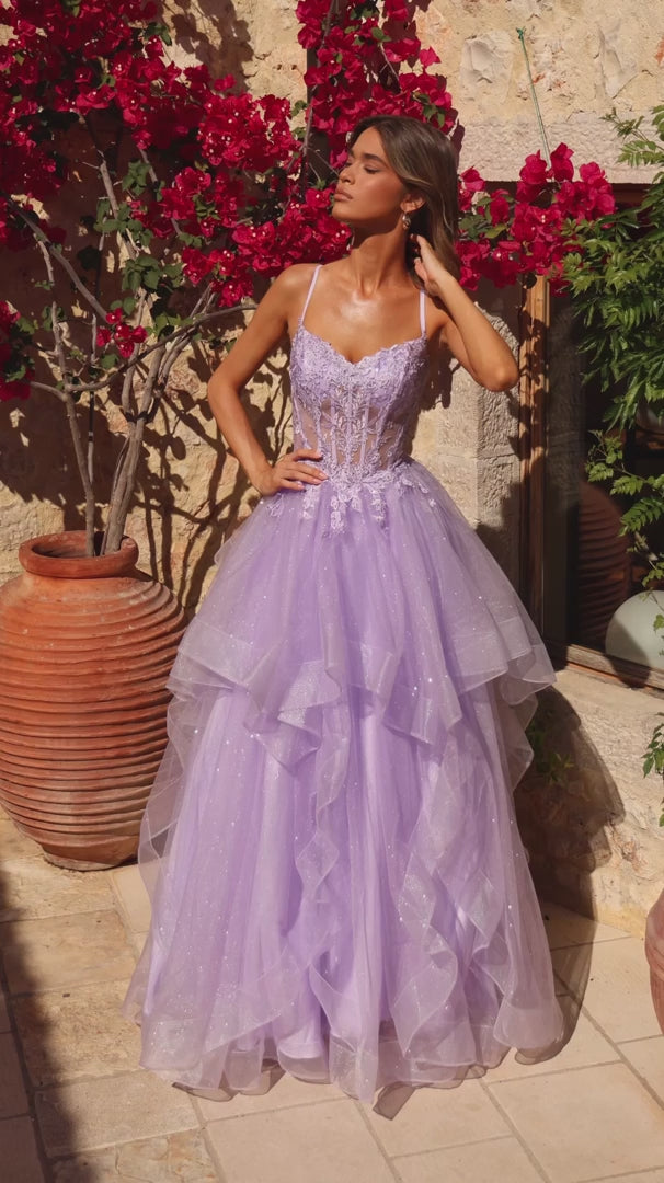 Amarra 89504 Glitter Tulle Lace Corset Ruffle Ball Gown