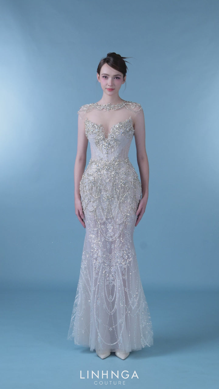 Linh Nga LMBCT356 Floral Couture Dress