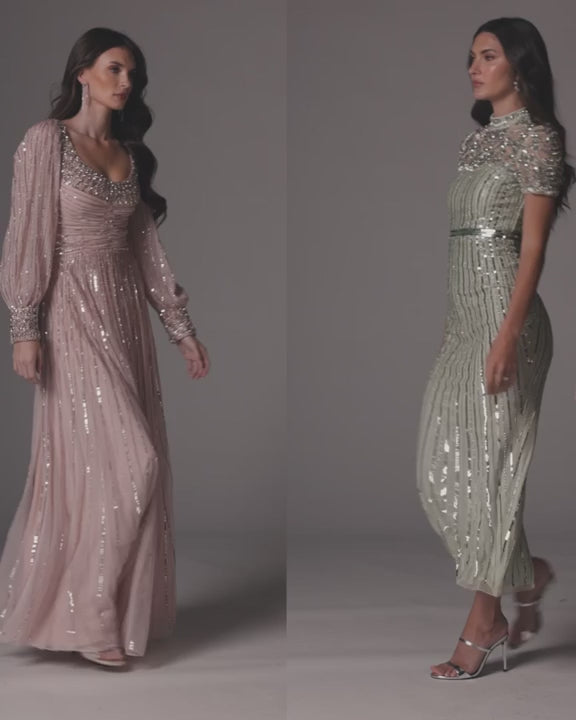 Mac Duggal 23075 Beaded Mock Neck Midi Dress video