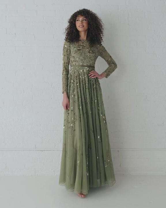 Mac Duggal 6182 Long Sleeve Hand Embellished Floral A-line Dress video