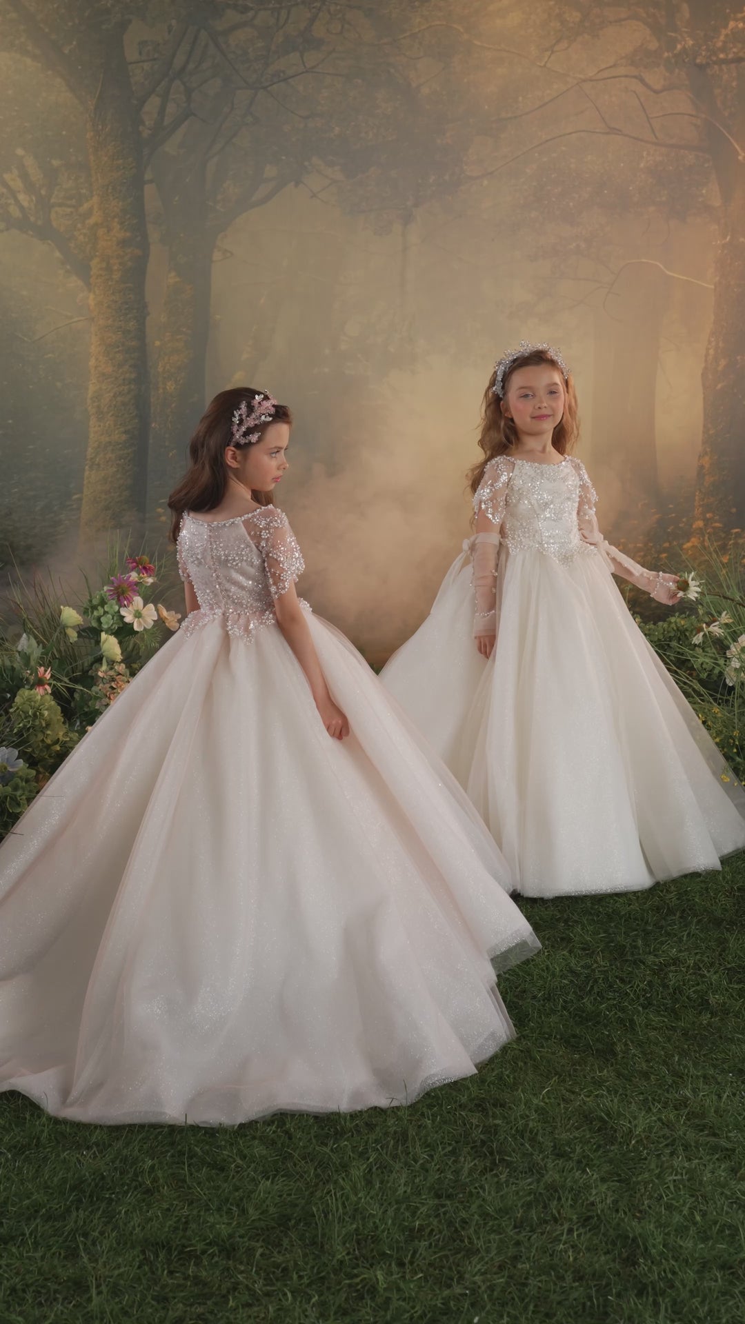 Pentelei 3943 Crystal Beaded Glitter Tulle Ball Gown Kids Dress