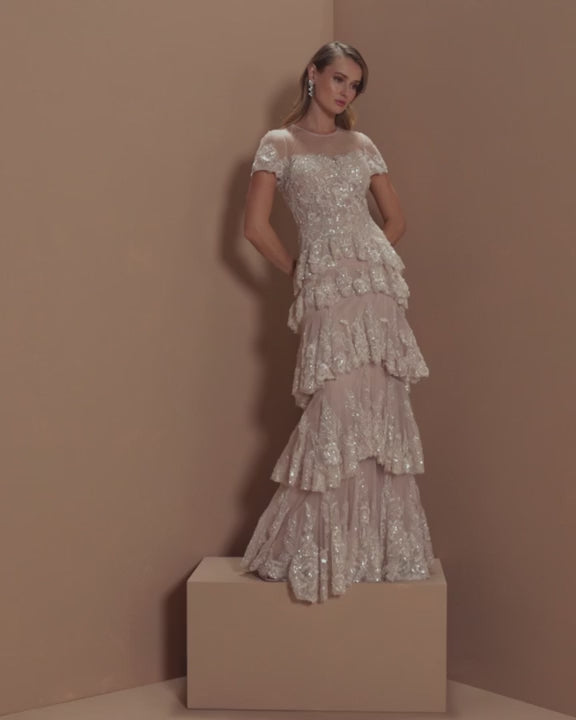 Mac Duggal 21097 Embellished High Neck Dress With Tiered Ruffle Skirt video