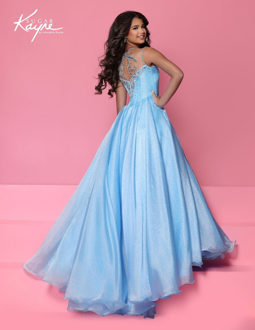 Sugar Kayne C422 embellished bodice girls ball gown back view