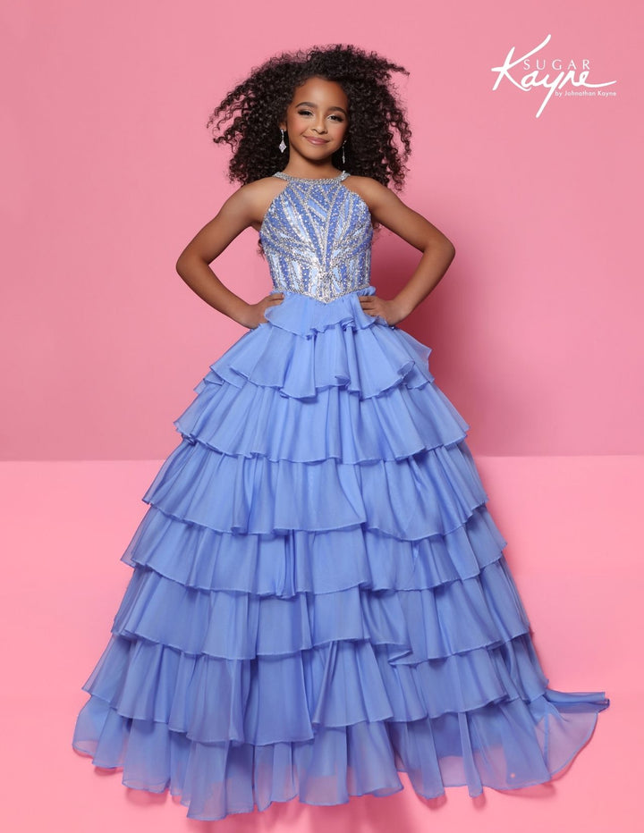 Sugar Kayne C423 high neck ruffle girls pageant gown alternate color front view 2