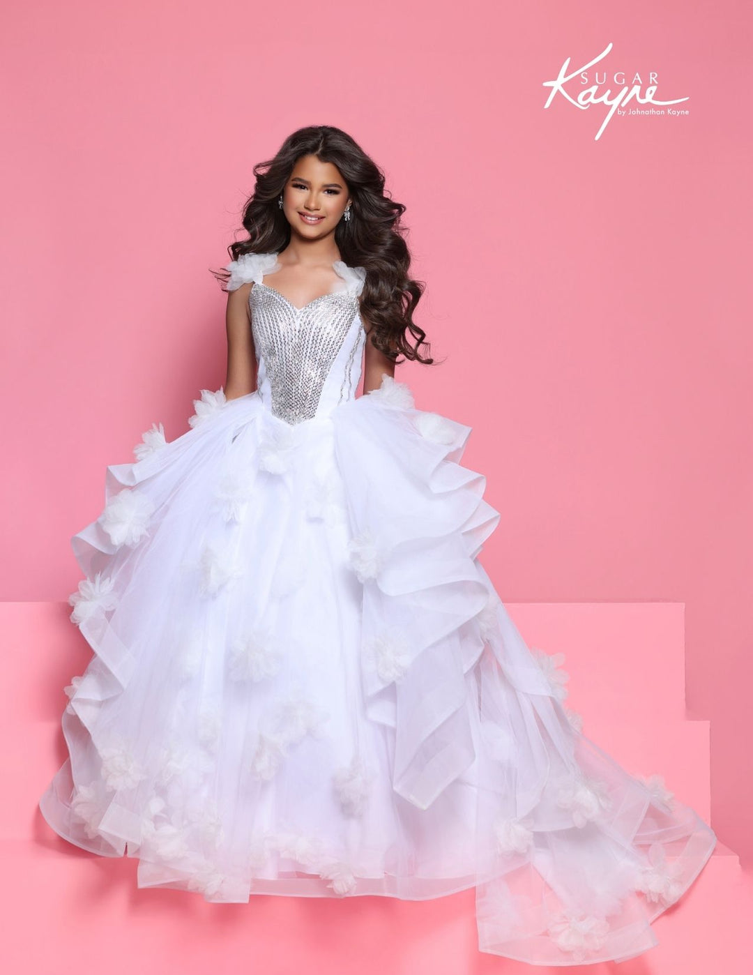 Sugar Kayne C427 3D floral ruffle girls pageant ball gown alternate color front view 2