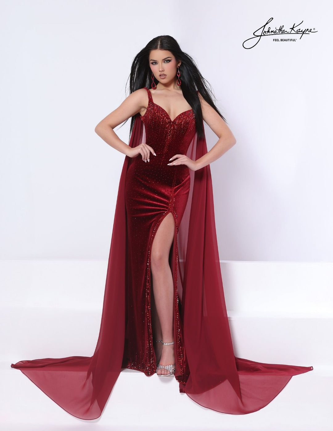 Johnathan Kayne 3373 sweetheart evening gown with detachable cape alternate color front view 2