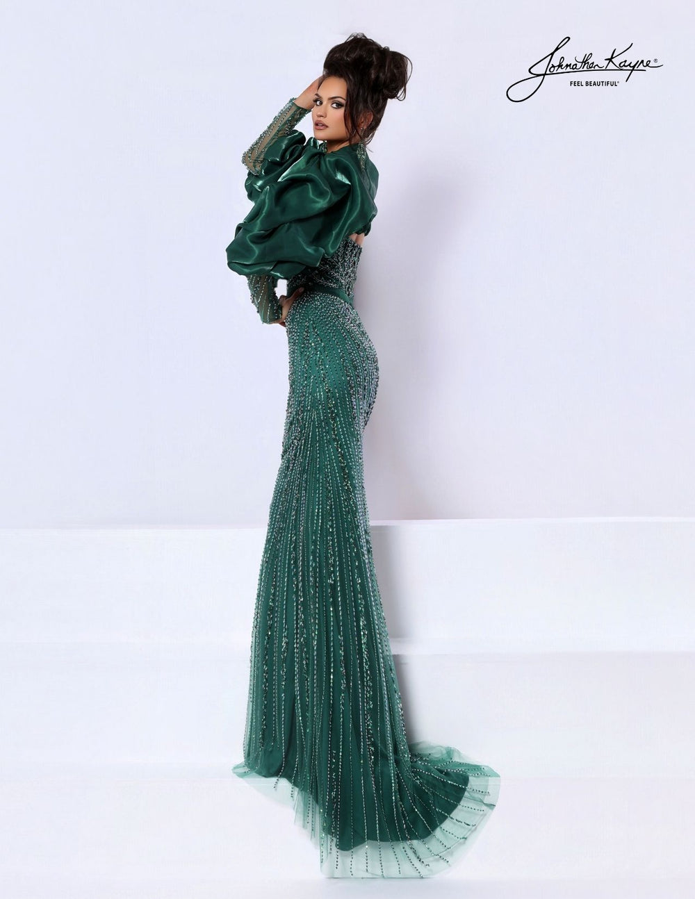 Johnathan Kayne 3378 beaded evening gown with detachable bolero back view