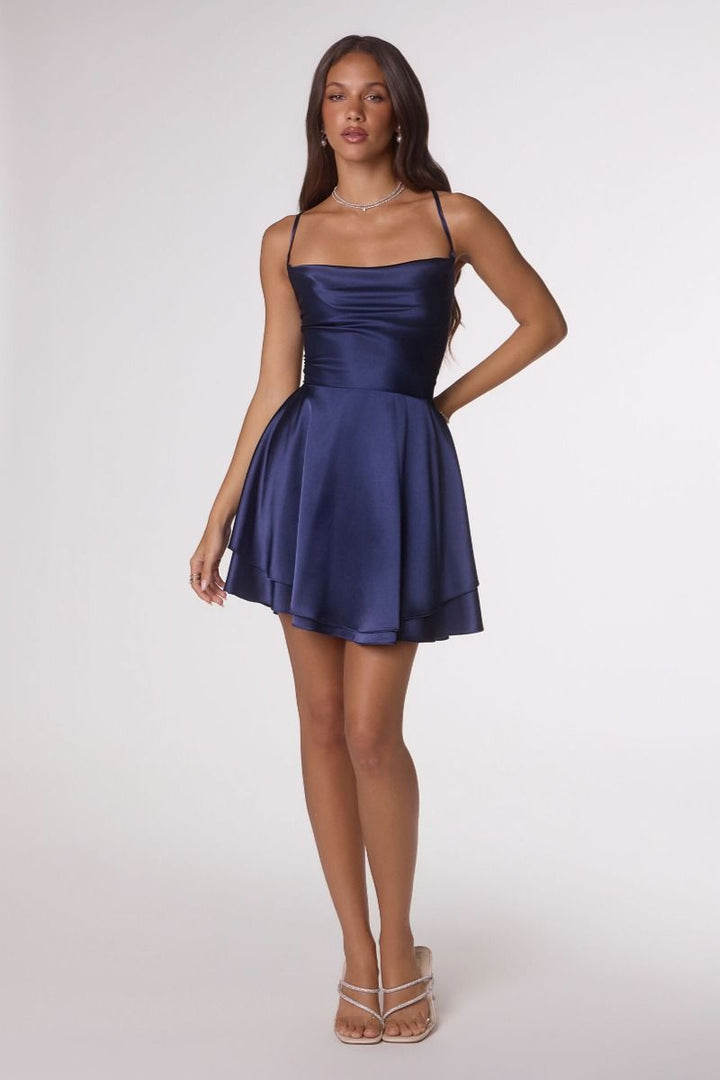 Amoris T616 Draped Neckline Sleeveless Structured Bodice Dress