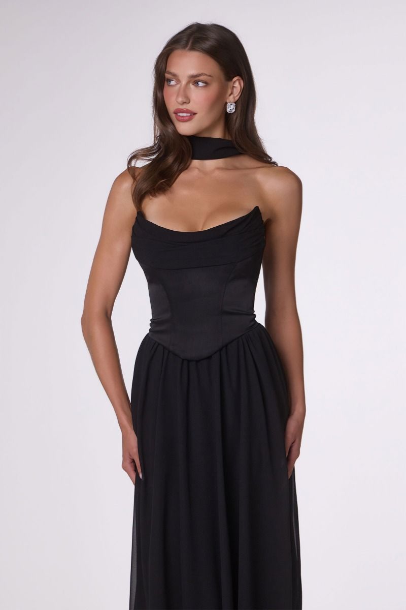 Amoris T741 Draped Chiffon Sleeveless Structured A-Line Dress