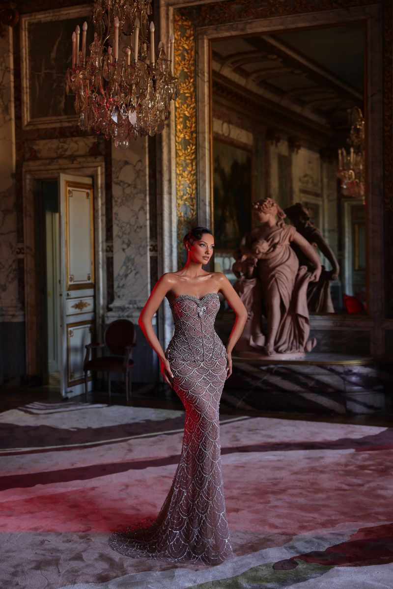Chic & Holland HF110656 Strapless Scalloped Couture Dress