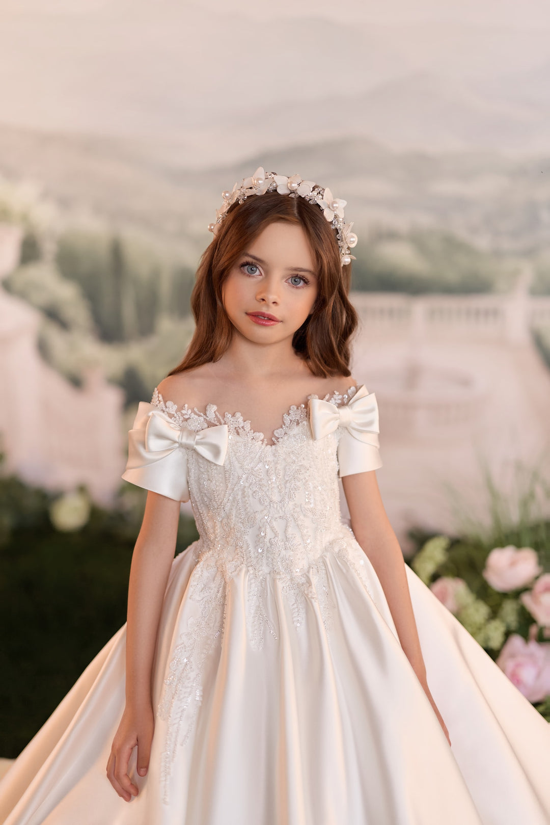 Pentelei 3903 Double Bow Off-Shoulder Kids Ball Gown