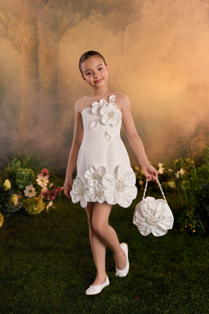Pentelei 3912 3D Floral Appliqué Mini Kids Party Dress
