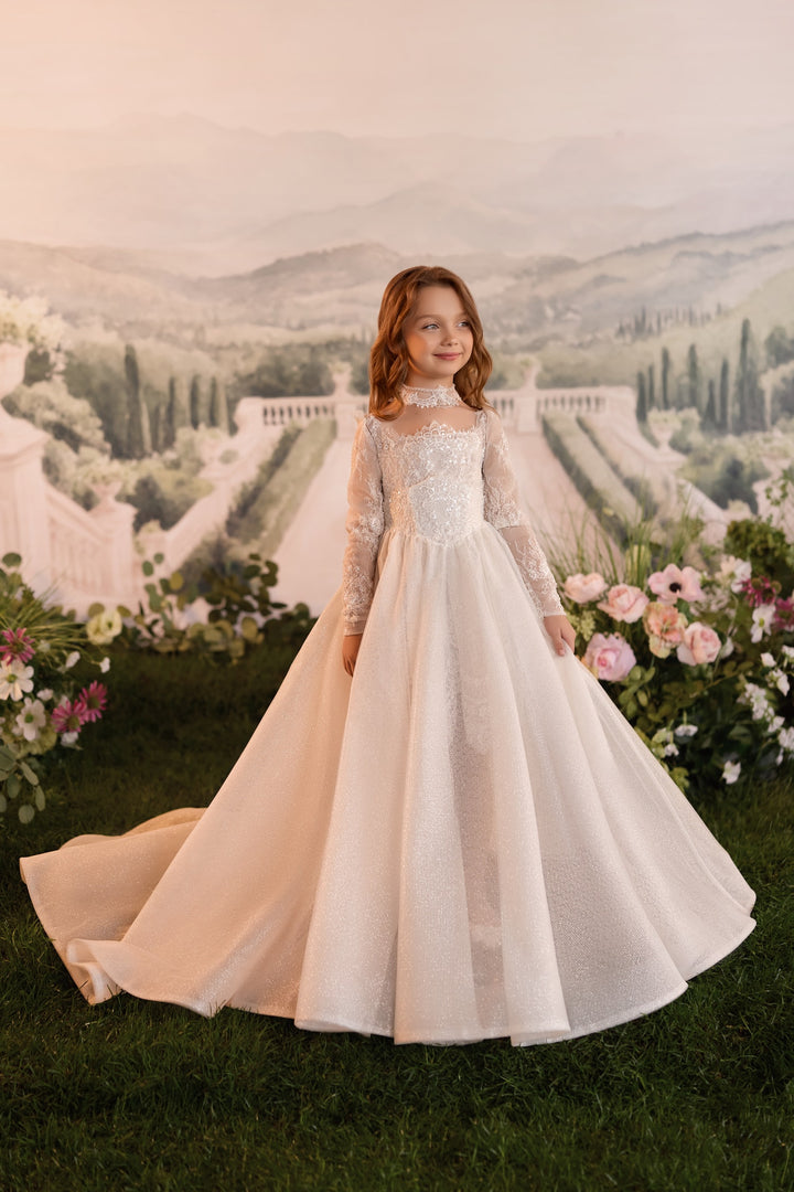 Pentelei 3937 Lace Corset Ball Gown with Choker Neckline Kids Dress
