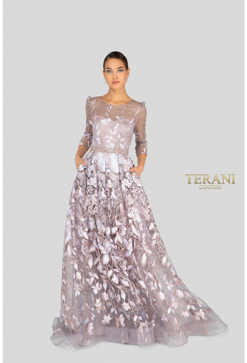 TERANI COUTURE  1913M9408 EMBROIDERED SHEER BALLGOWN - FOSTANI