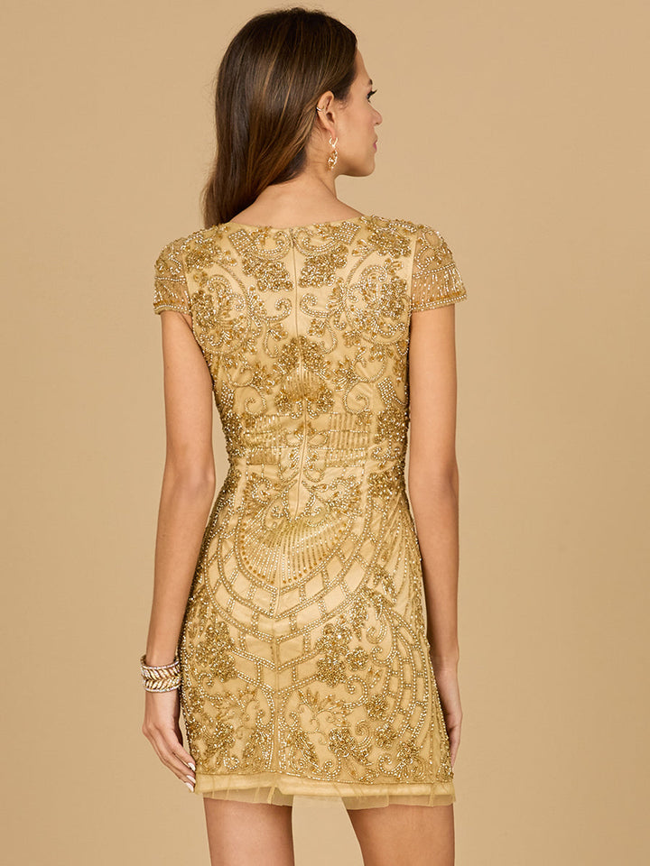 Lara 29063 - Gold Cap Sleeve Cocktail Dress - FOSTANI