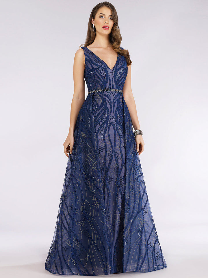 Lara 29637 - Navy Dress with an Overskirt - FOSTANI