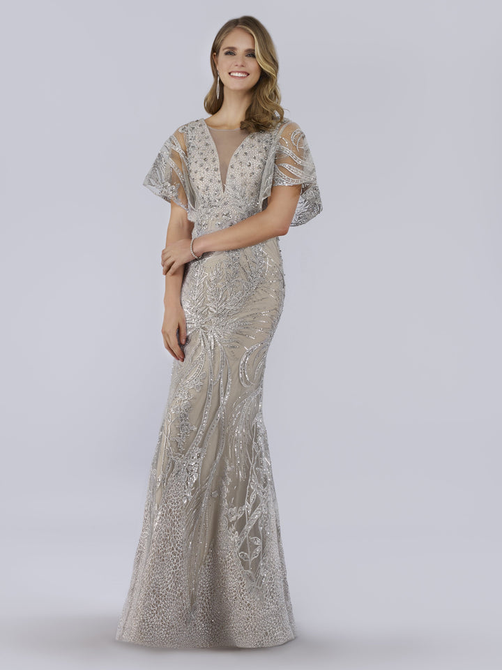 Lara 29756 - Cape Sleeves Embellished Mermaid Gown - FOSTANI