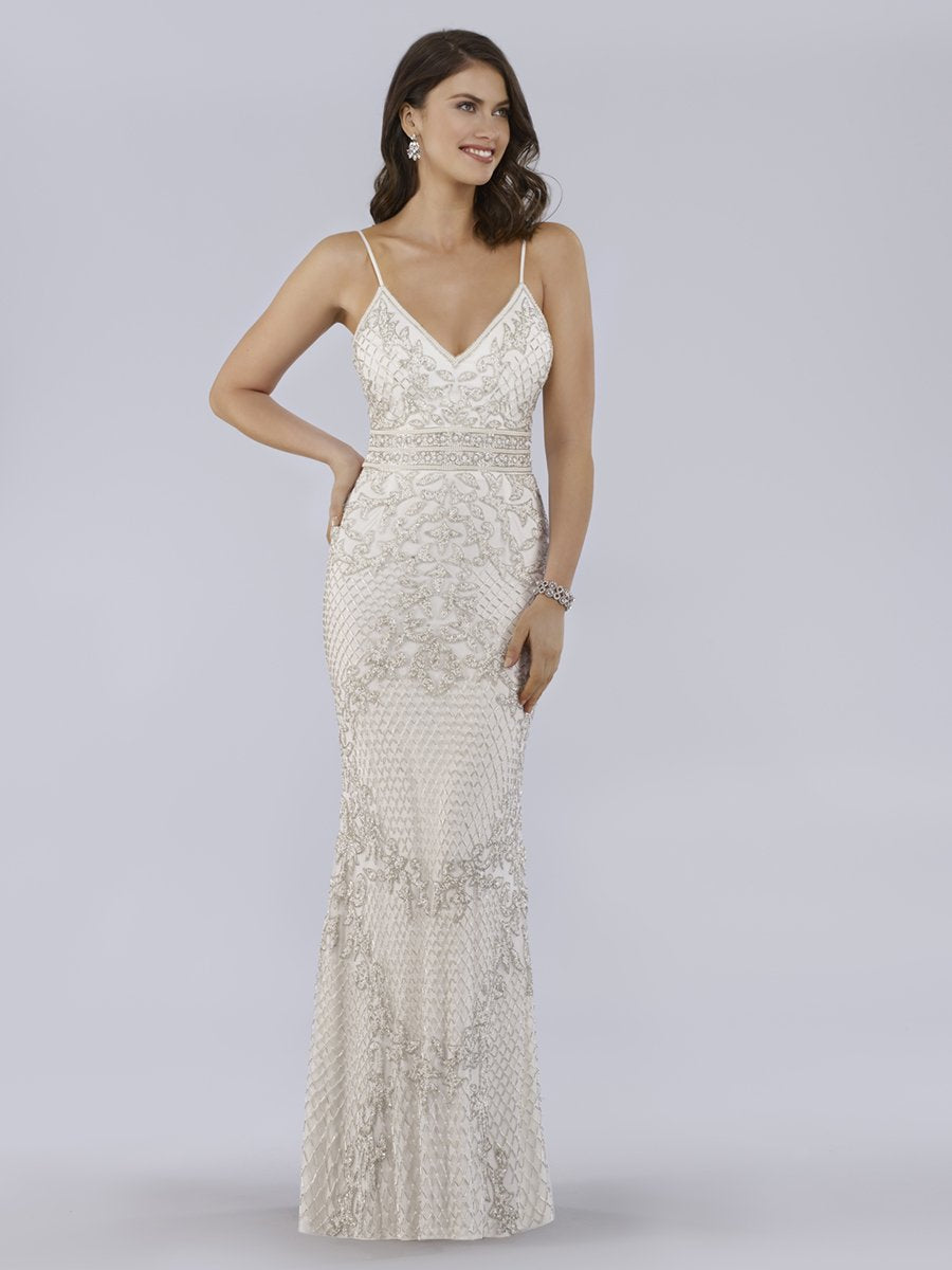 Lara 51019 - Spaghetti Strap Beaded Gown - FOSTANI