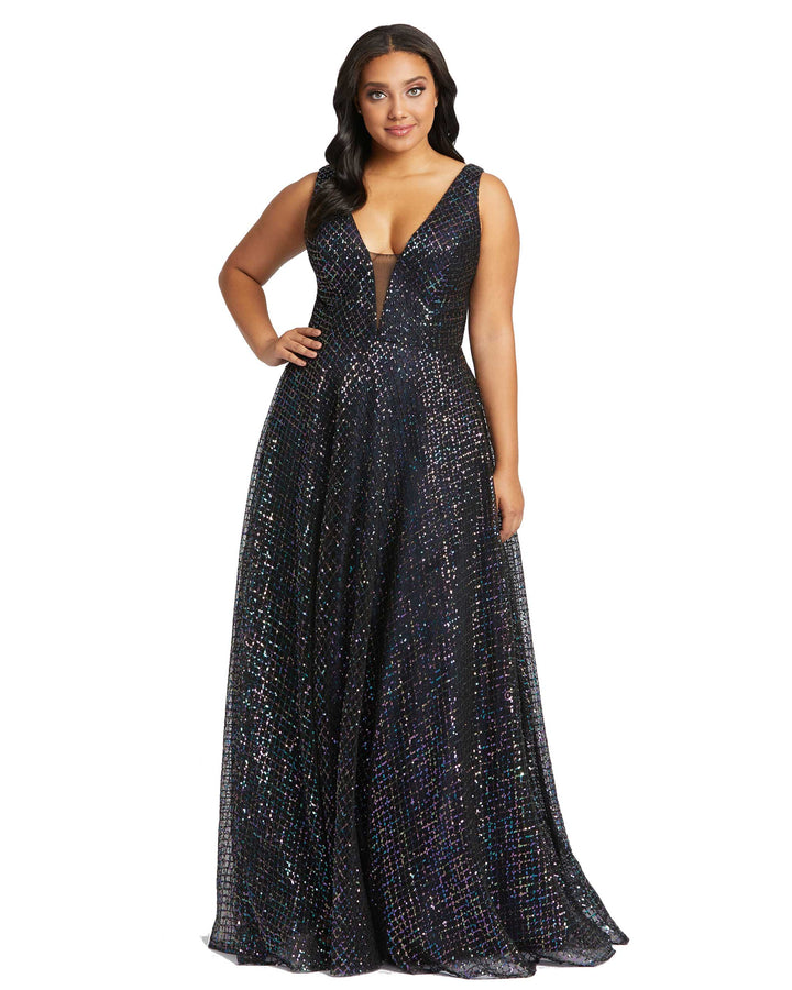 Sequined Illusion V-Neck Evening Gown - FOSTANI