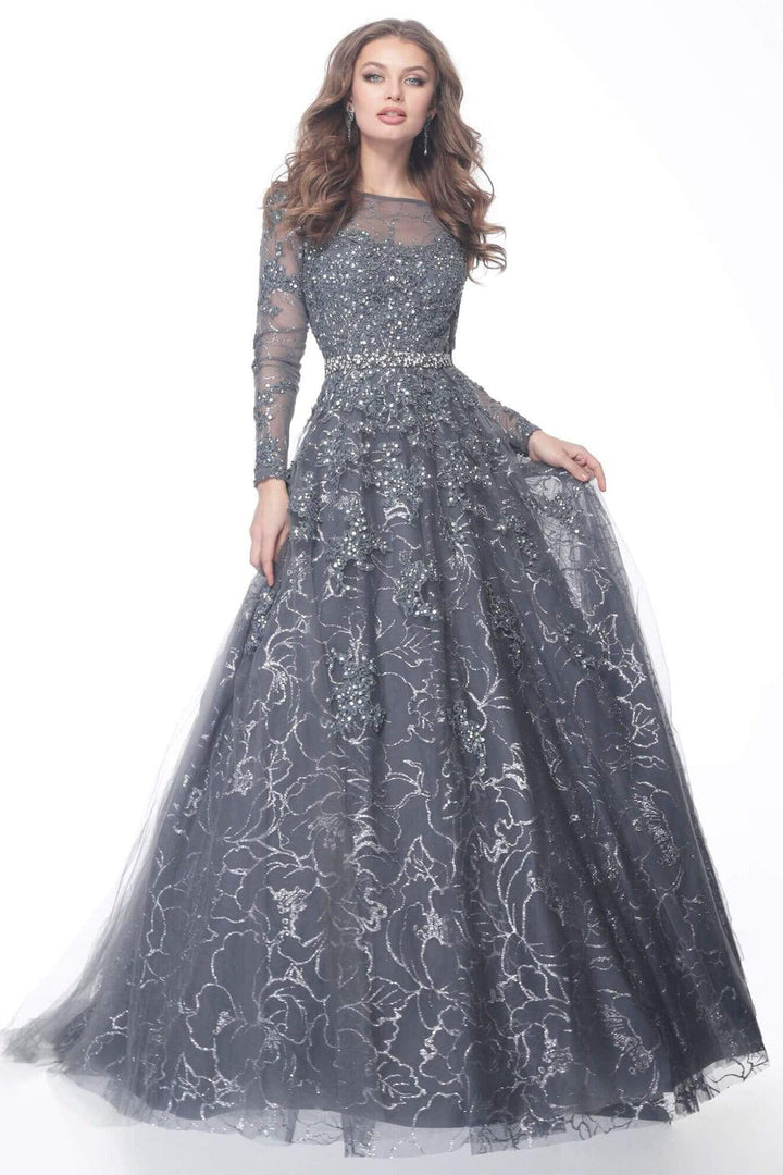 Jovani - 51838 Embroidered Long Sleeve Bateau Ballgown - FOSTANI